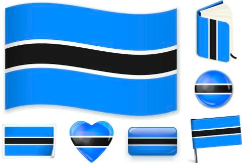 Botswana flag in seven shapes. Editable and separate layers. Stock Illustration