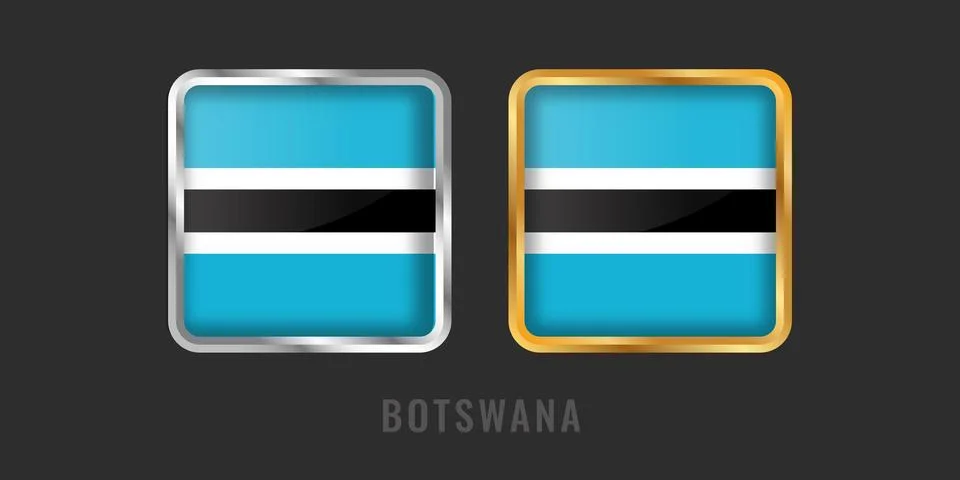 Botswana Flag Square 3D Button Set in Gold and Silver Metallic Frames Illustrazione stock