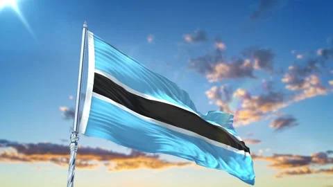 Botswana flag Waving Realistic With Sky Stock Footage 293873760