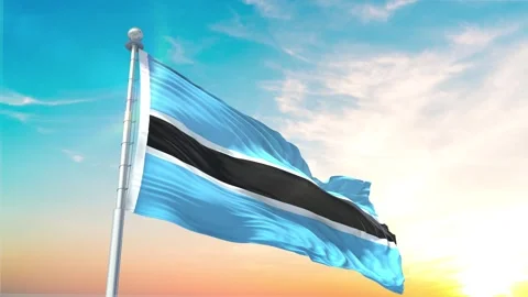 Botswana flag Waving Realistic With Sky Stock Footage 296475175