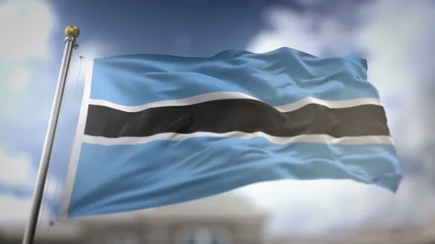Botswana Flag Waving Slow Motion 3D Rendering Blue Sky Background - Seamles.. Stock Footage 74860900