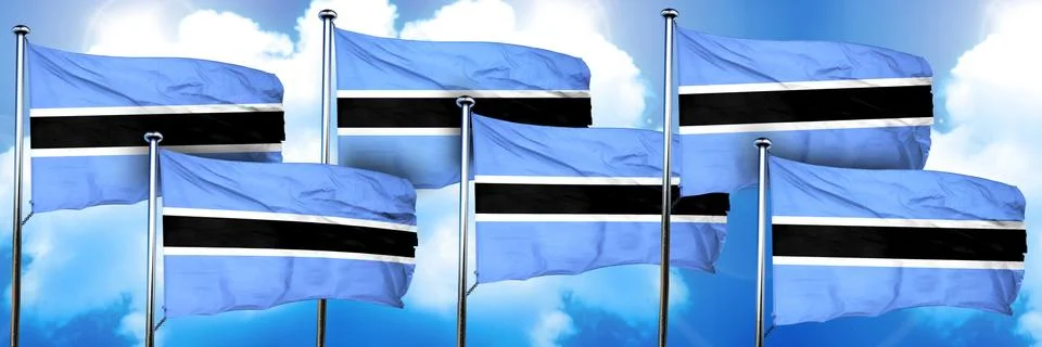 Botswana flags, 3D rendering, on a cloud background Illustrazione stock
