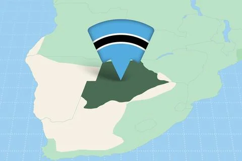 Botswana Location Highlighted on African Map with Flag Icon. Illustration