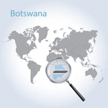 Botswana Magnified Map and Flag, Botswana Enlargement Maps, Vector Art Stock Illustration