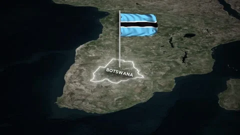 Botswana Map Animation, Waving of National Flag and Glowing Border on World Map Stock Footage 334678392