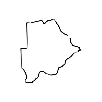 Botswana map with country borders, thin black outline on white background. Stock Illustration
