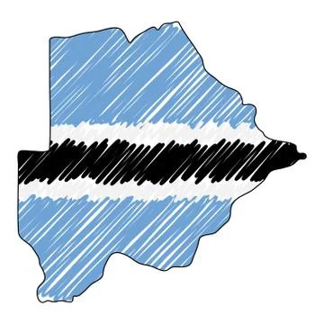 Botswana map hand drawn sketch. Vector concept illustration flag, childrens Stock Illustration