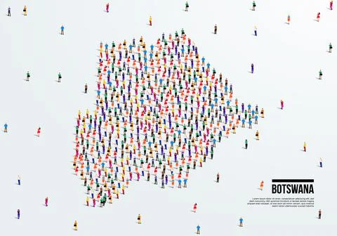 Botswana Map. Large group of people form to create a shape of Botswana Map. Stock Illustration