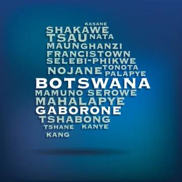 Botswana map made with name of cities Illustrazione stock