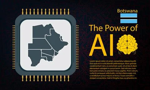 Botswana map with microchip war and AI concept on circuit board, Power of A.. Stock Illustration