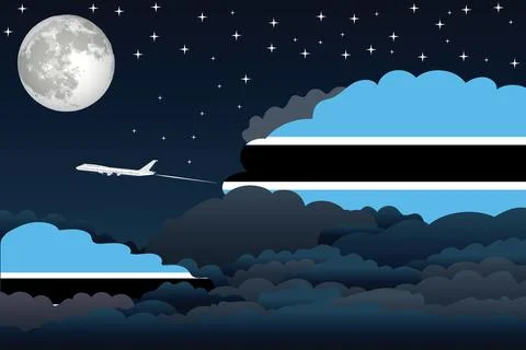 Botswana Night Clouds Airplane Vector Illustration Stock Illustration