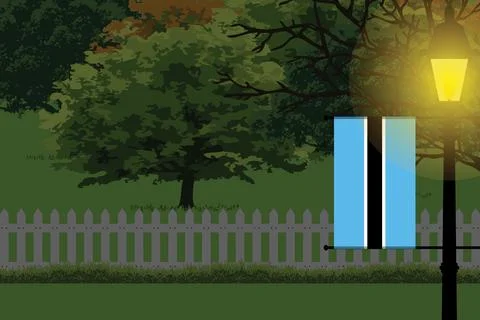 Botswana Night Trees Lamp Vector Illustration Stock Illustration