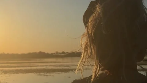 Botswana River Canoe at Sunset Stock Footage 278276038