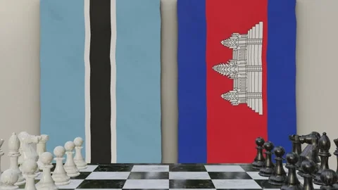 Botswana vs Cambodia  at the chessboard. 스톡 동영상 257961956
