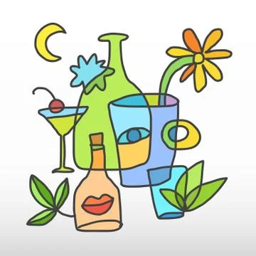 Bottle Abstract doodle art Stock Illustration