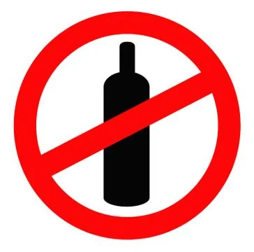 Bottle of alcohol in prohibition signal Stock Photos