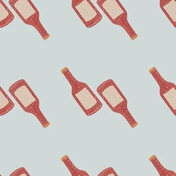 Bottle alcohol seamless pattern. Hand drawn background for menu. Illustrazione stock