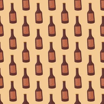 Bottle alcohol seamless pattern. Hand drawn background for menu. 스톡 일러스트