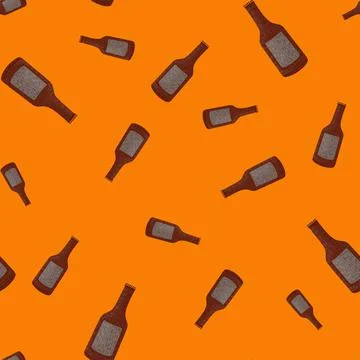 Bottle alcohol seamless pattern. Hand drawn background for menu. 스톡 일러스트