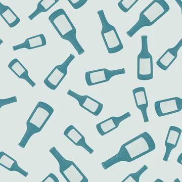 Bottle alcohol seamless pattern. Hand drawn background for menu. イラスト素材
