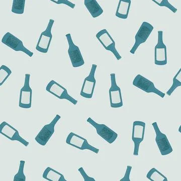 Bottle alcohol seamless pattern. Hand drawn background for menu. Stock Illustration