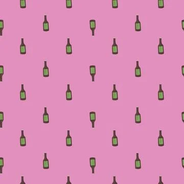 Bottle alcohol seamless pattern. Hand drawn background for menu. Illustrazione stock