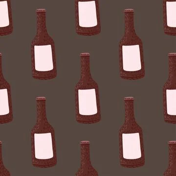 Bottle alcohol seamless pattern. Hand drawn background for menu. Illustrazione stock