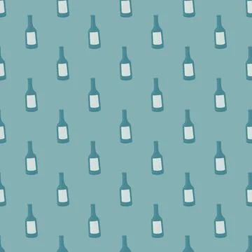Bottle alcohol seamless pattern. Hand drawn background for menu. イラスト素材