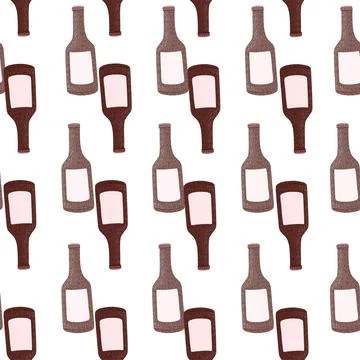 Bottle alcohol seamless pattern. Hand drawn background for menu. 스톡 일러스트