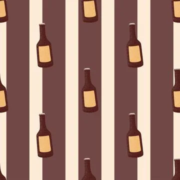 Bottle alcohol seamless pattern. Hand drawn background for menu. Stock Illustration
