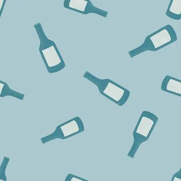 Bottle alcohol seamless pattern. Hand drawn background for menu. Stock Illustration