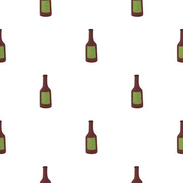 Bottle alcohol seamless pattern. Hand drawn background for menu. Stock Illustration