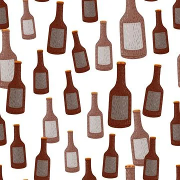 Bottle alcohol seamless pattern. Hand drawn background for menu. Stock Illustration