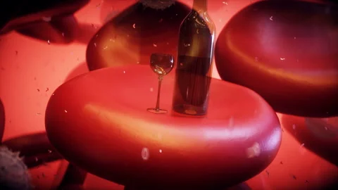 Bottle and blood cell inside human body. harm of alchohol concept. Realistic 4k Vídeos de archivo 244617676
