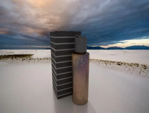 Bottle and box desert image Illustrazione stock