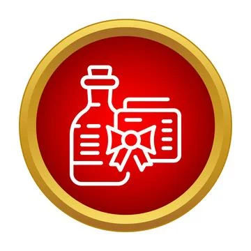 Bottle and gift box with bow icon Stock Illustration