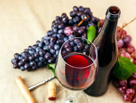 Bottle and glass of red wine Stock Photos