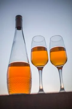 Bottle and two glasses Stock Photos