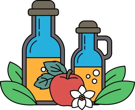 A bottle of apple cider sits next to a bottle of apple juice Stock Illustration