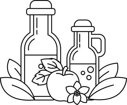 A bottle of apple cider sits next to a bottle of apple juice Stock Illustration