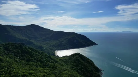 Bottle Beach Viewpoint Wide Shot – Small Boats at Sea Stock Footage 337568239