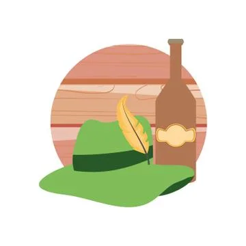 Bottle beer and tyrolean hat oktoberfest festival Illustrazione stock