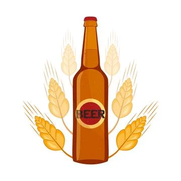 A bottle of beer on a background of wheat. Vector illustration. イラスト素材