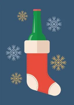 Bottle of Beer in Christmas Stocking with snowflake pattern Stock Illustration