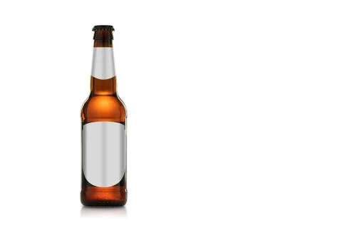 Bottle of beer with empty sticker isolated on white Stock Photos