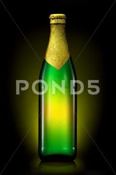 Bottle of beer with golden foil isolated on black background Stock Photos