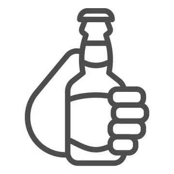 Bottle of beer in hand line icon, Craft beer concept, hand with bottle sign on Stock Illustration