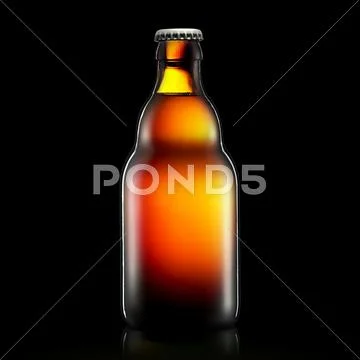 Bottle of beer or cider isolated on black background Stock Photos