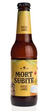 Bottle of Belgian Mort Subite Gueuze Lambic fruit beer Stock Photos