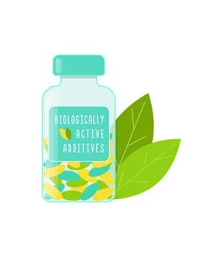 Bottle Biologically Active Additives BAA Dietary supplements, vitamins Stock Illustration